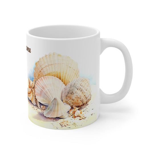 Serene Seashells Watercolor Art · Personalize It! Your Name, Font and Color | Ceramic Mug (Small)