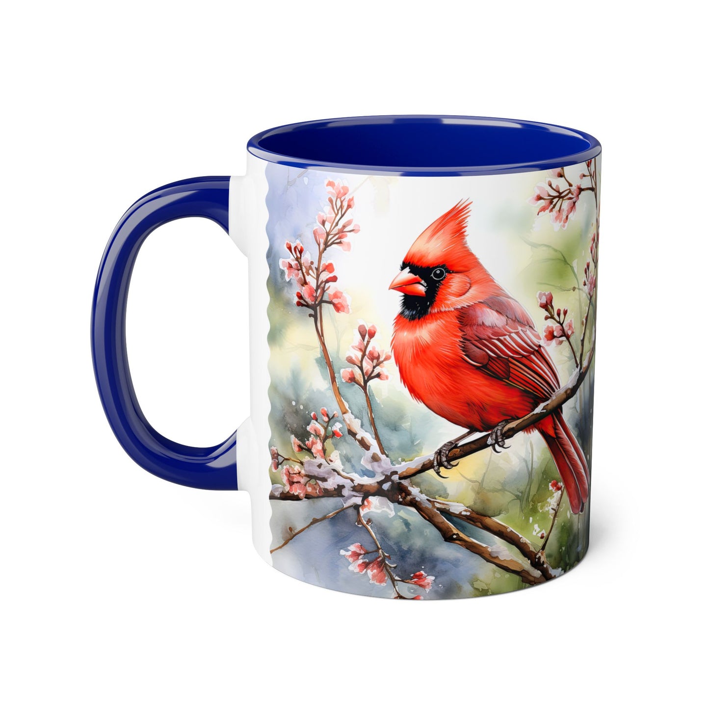 Winter Cardinals Dream Art | Accent Mug (Small) (Navy Blue/Pink/Red/Yellow).