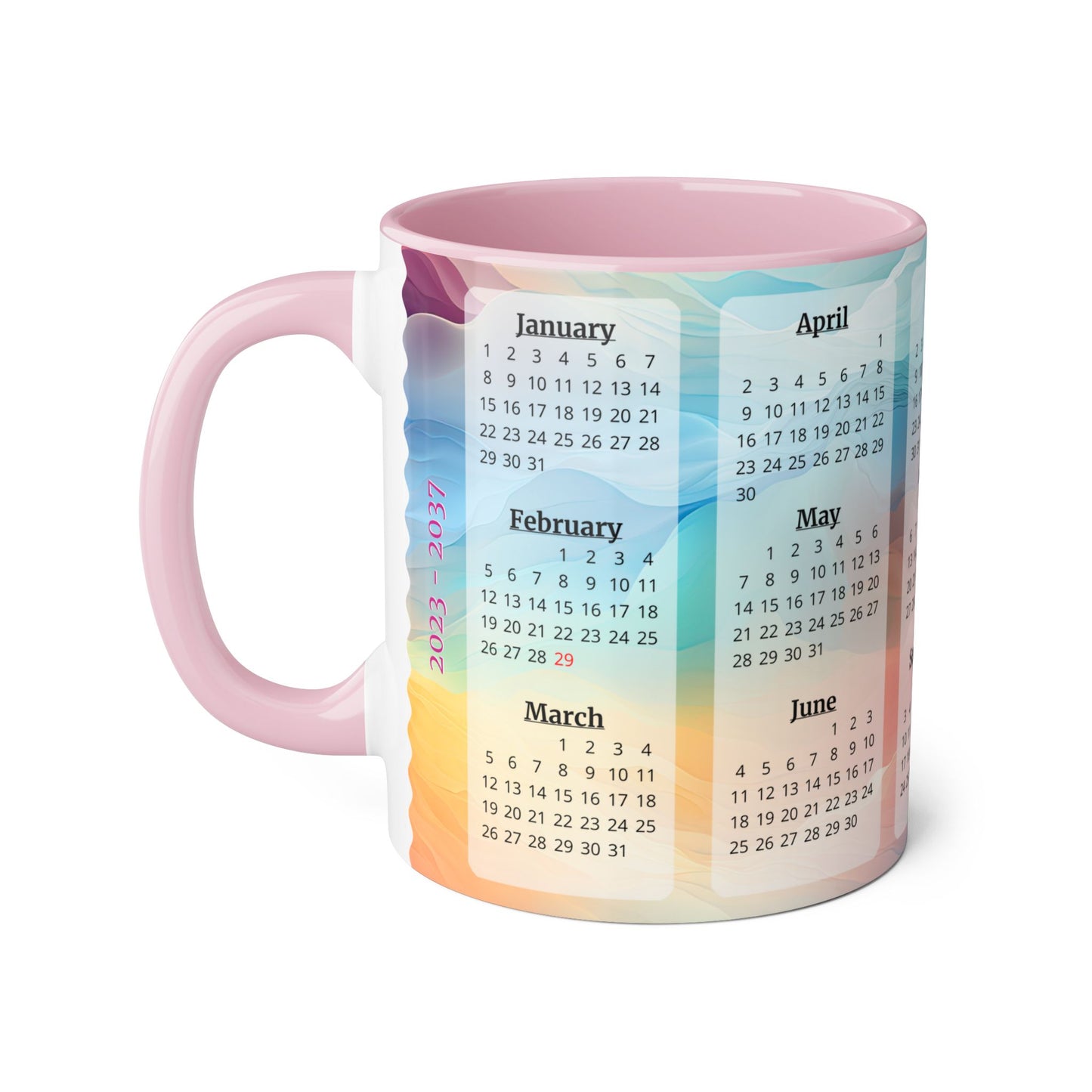 Crystal Clouds · Calendar Mugs: 15-Year Calendar 2023 to 2037 | Accent Mug (Small) (Pink/Red).