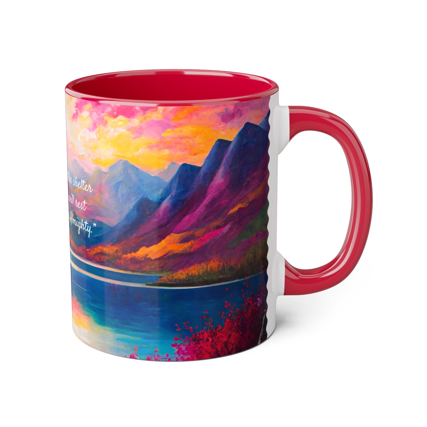 Autumn Lake, Psalm 91, Accent Mug (Small) (Blue/Pink/Red/Yellow)