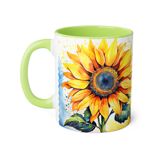 Grand Sunflower, Accent Mug (Small) (Light Green/Pink/Red/Yellow)