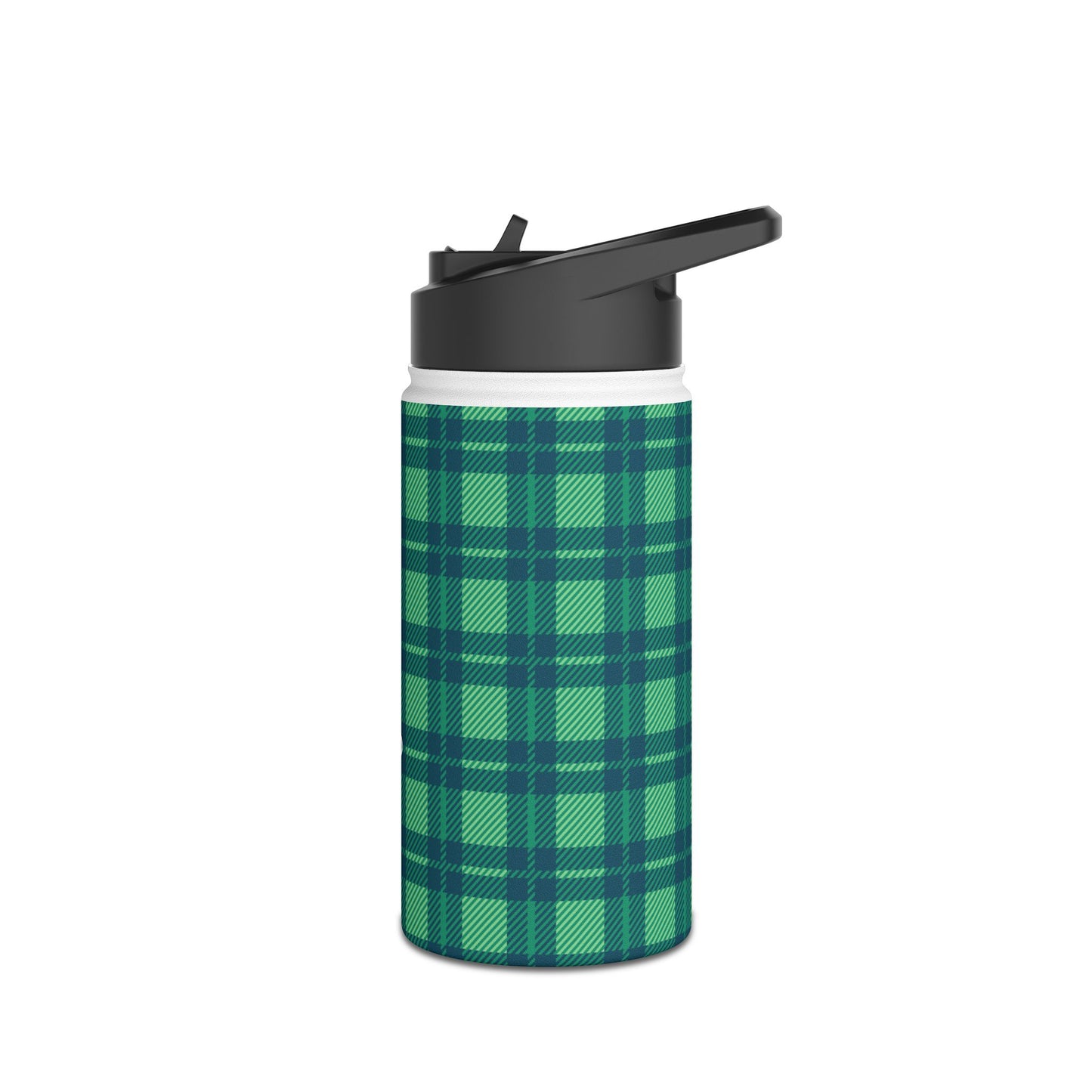 Verdant Green Tartan, Personalize It! Your Name, Stainless Steel Water Bottle Standard Lid (Small/Medium)