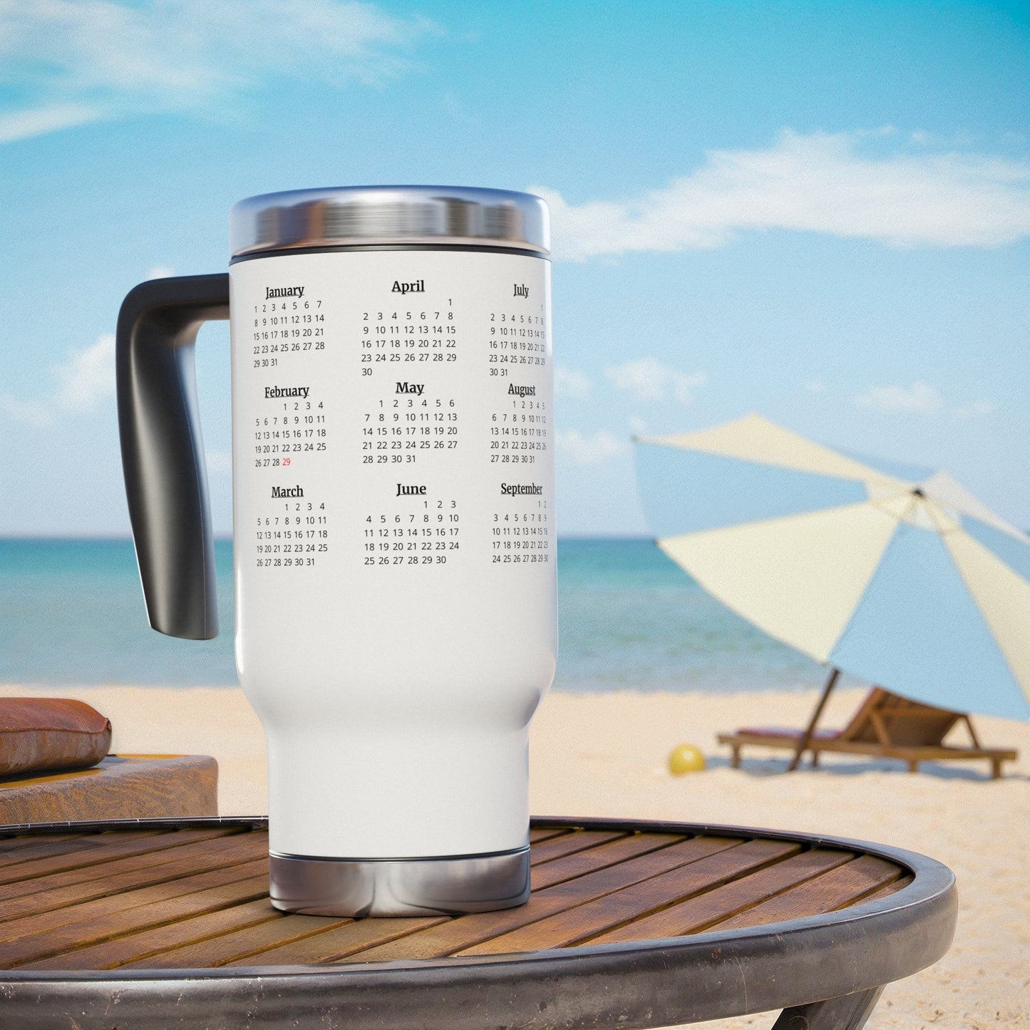 Calendar Mugs: 15-Year Calendar 2023 to 2037 | Stainless Steel Travel Mug with Handle