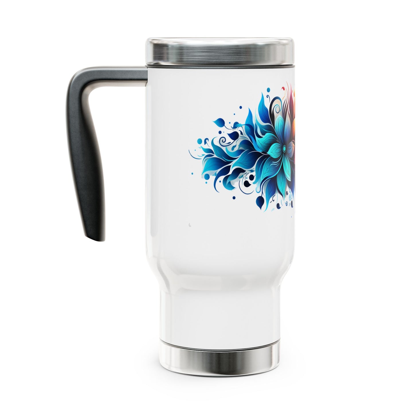 Vibrant Bloom Spectrum: Personalize It! Your Name, Your Font | Stainless Steel Travel Mug with Handle