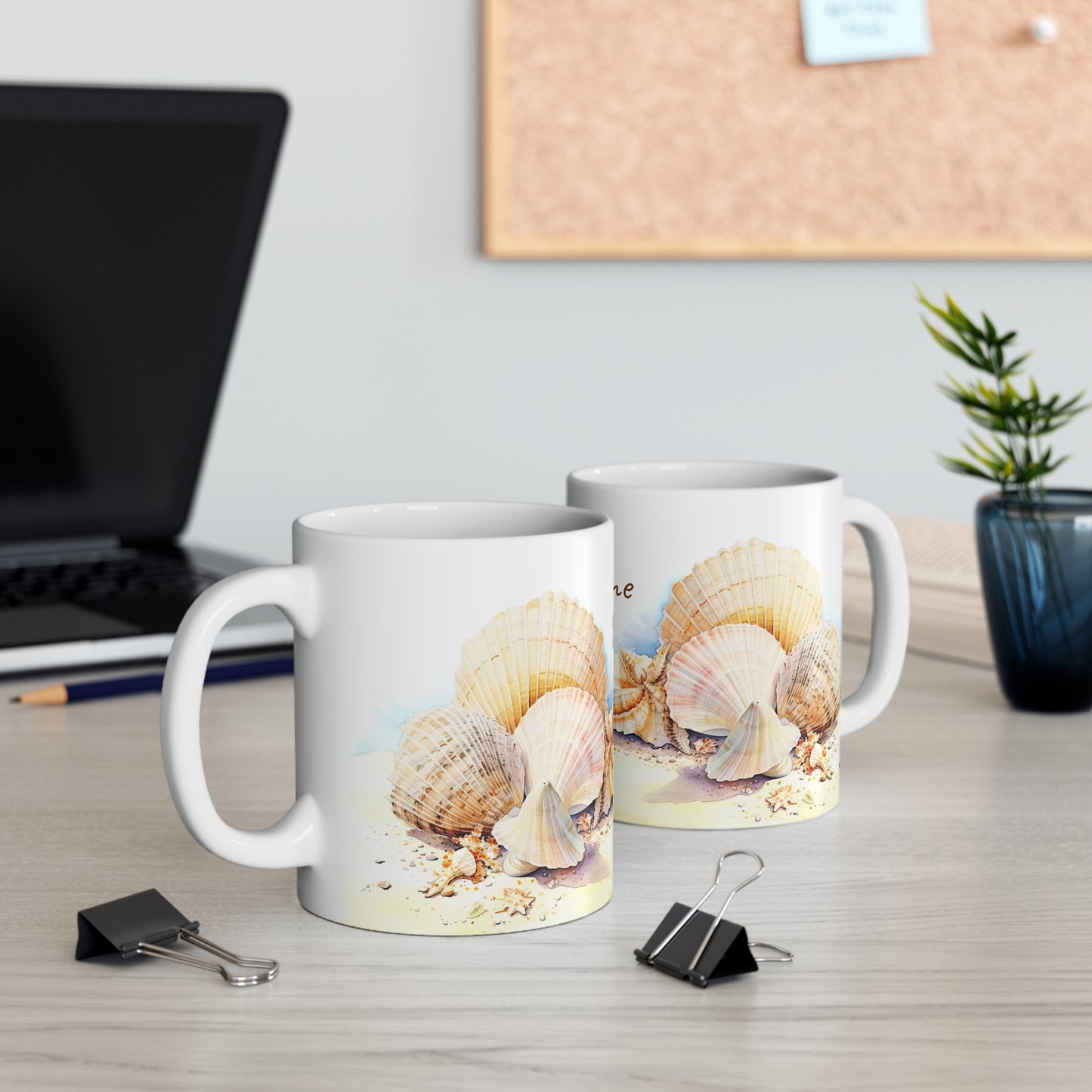 Serene Seashells Watercolor Art: Personalize It! Your Name, Font and Color | Ceramic Mug (Small)