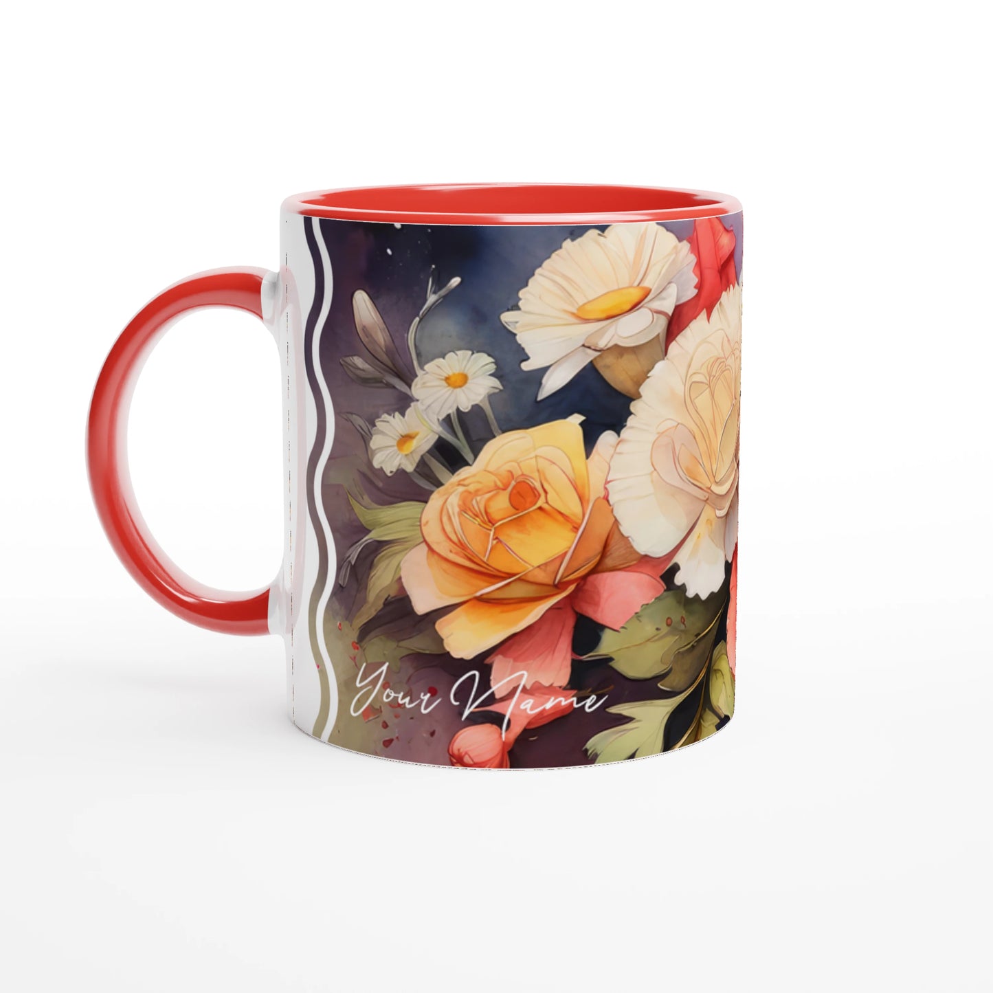 Carnation Cascade · Personalize It! Your..Name | Accent Mug (Small) (Pink/Red)*