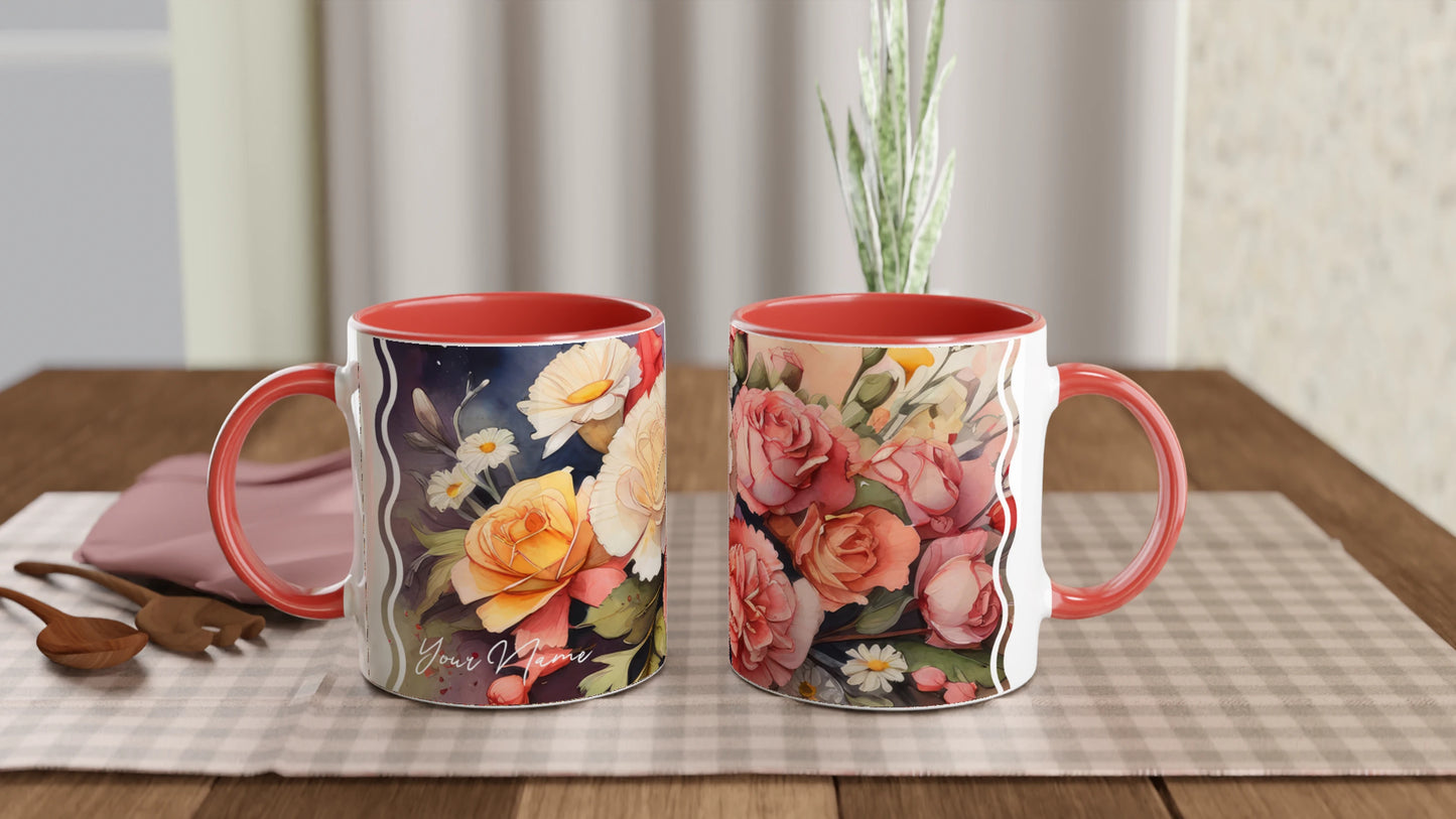 Carnation Cascade · Personalize It! Your..Name | Accent Mug (Small) (Pink/Red)*