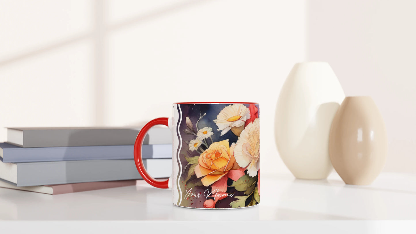 Carnation Cascade · Personalize It! Your..Name | Accent Mug (Small) (Pink/Red)*